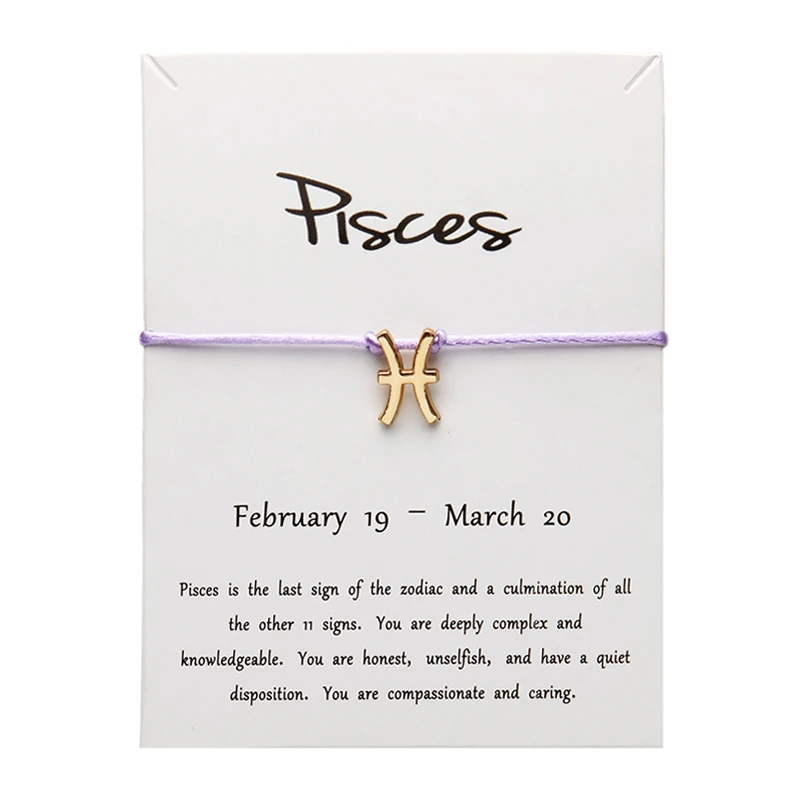 LTpruple gold Pisces Белая карта, модное ювелирное изделие, 12 созвездий, Зодиак рыбы, счастливая веревка, браслет, браслеты для женщин, аксессуары - Окраска металла: LTpruple gold Pisces