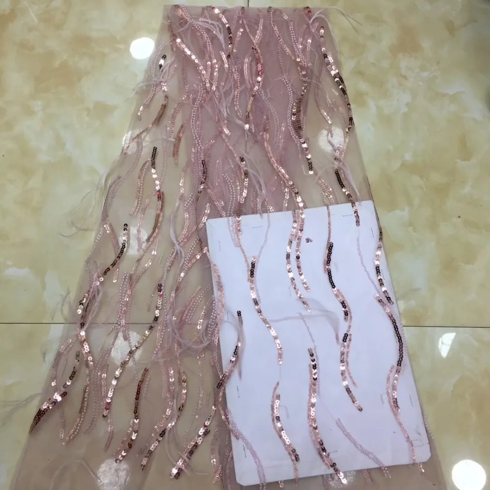

2019 Hot sale African Tulle lace fabric With sequins beads Embroidered french tulle lace fabrics for wedding dress 5 Yards/Piece