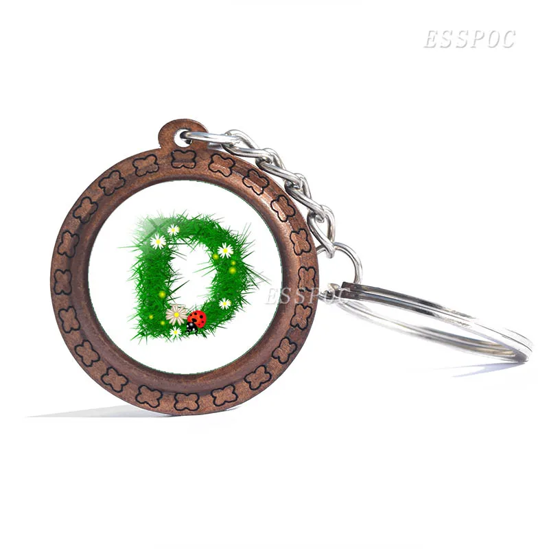 26 Letters A-Z Wooden Key Chain Round Glass Cabochon Jewelry Letter Creative Pendant Fashion Accessories Keychain Birthday Gifts | Украшения