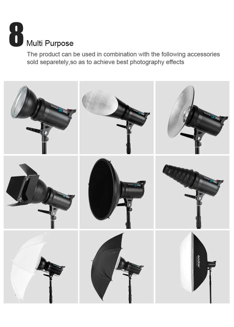 Godox DE300 300W компактная студийная вспышка светильник мерцающий светильник ing фонаря ламповый патрон
