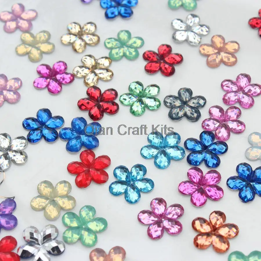 

500pcs 12mm mixed colors shiny Sakura Resin faceted Flower Rhinestone Cabochons