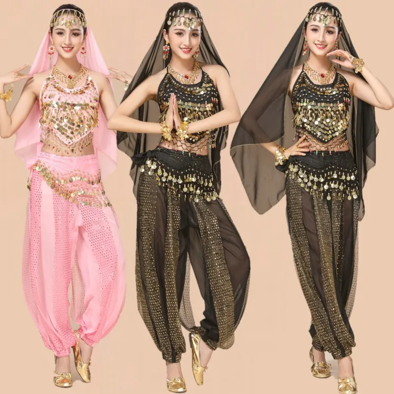 Costume de danse du ventre pour femme adulte  ensemble de 4 pièces  pour spectacle Oriental  noir