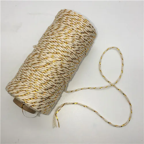 Beige gold 100 метров 2 мм двойной цвет хлопковый шпагат Бейкера веревка для DIY ручной работы веревка аксессуары витые шнуры для упаковки декоративные - Цвет: Beige gold