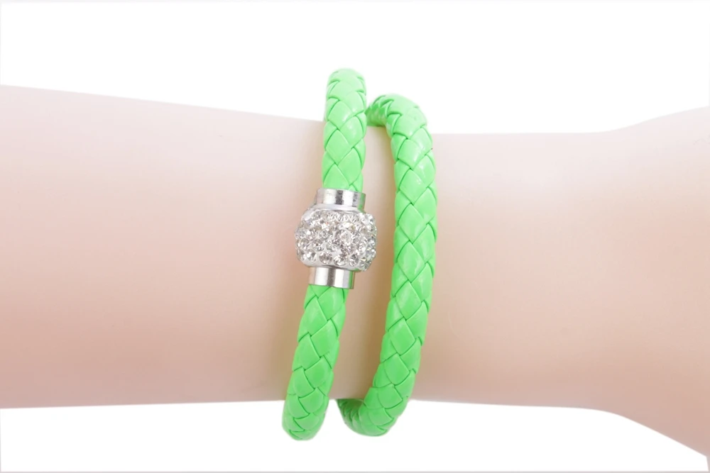 6 шт. стильный кожаный магнит горного хрусталя застежка Двойные Браслеты|bracelet