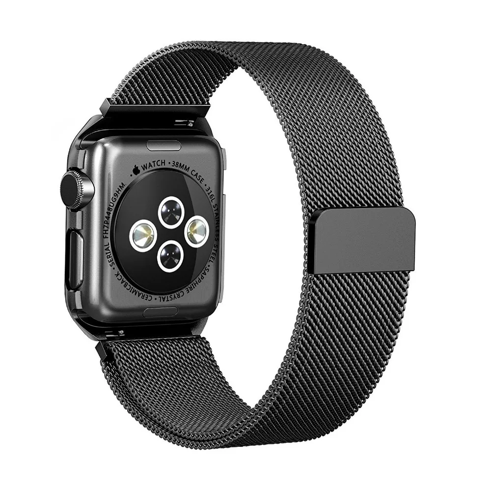 Миланская петля с металлическим бампером чехол для Apple Watch Band Series 3 2 1 ремешок для Iwatch из нержавеющей стали Магнитный регулируемый