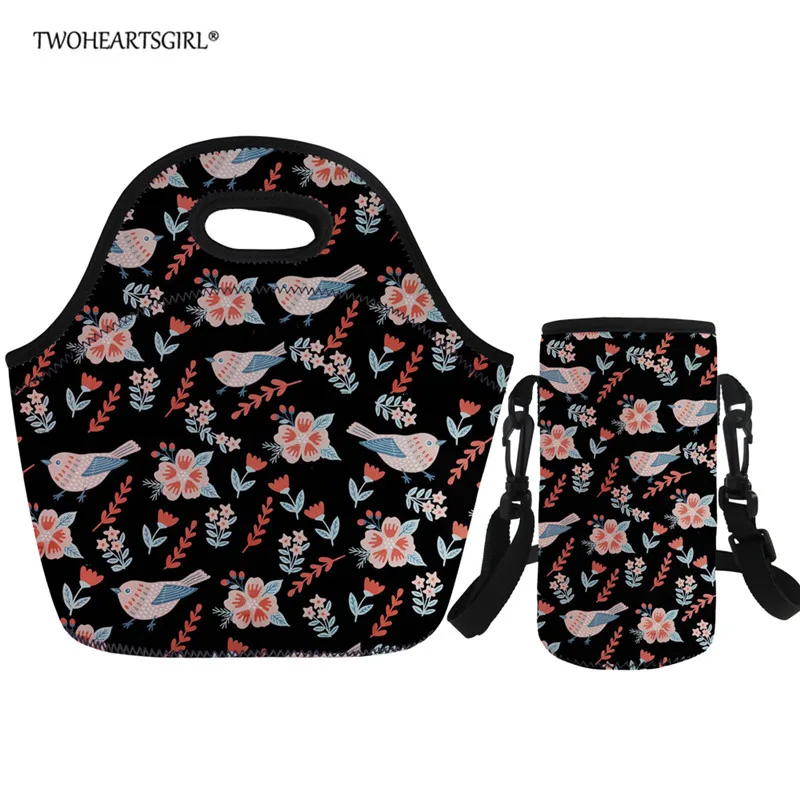 Z4705Z20-Z18 Twoheartsgirl цветы с принтом птиц Пикник сумка из неопрена Еда Lunchbag коробка Термальность Герметичная сумка для бутылка для женщин крышка - Цвет: Z4705Z20-Z18