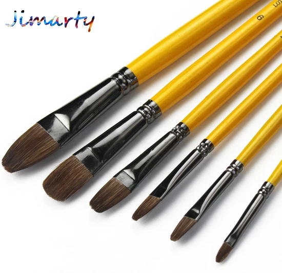 6pcs/set Different Shape Wolf's fur  Paint Brush Set Wooden Handle Gouache Watercolor Oil Painting brush Set Acrylics Art