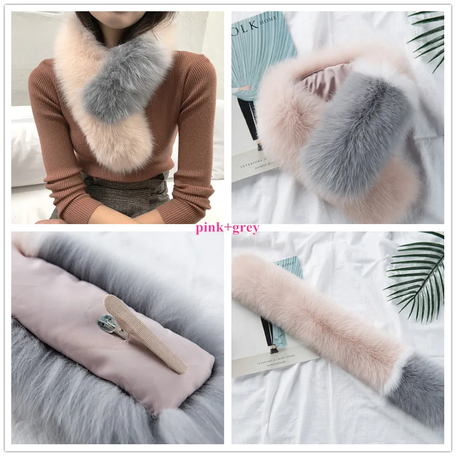 FXFURS, женские шарфы из натурального Лисьего меха, воротники, лоскутные натуральный мех лисы, глушители с зажимами, корейская мода для девушек