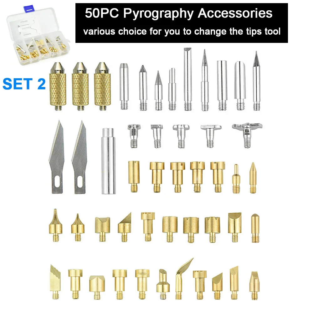 Accessories Набор инструментов с регулируемым паяльником для резьбы по дереву, набор инструментов для пирографии, штепсельная вилка стандарта ЕС/США, 60 Вт, комплект для выжигания по дереву с переключателем, сумка для инструментов - Цвет: Accessories