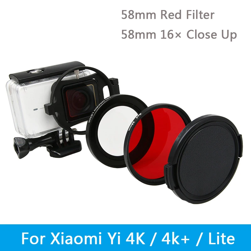 58 мм Лупа макро 16x крупным планом объектив и красный фильтр для Xiaomi Yi 4 K/4 K+ Plus/Xiaoyi Yi 4K Lite экшн Спортивная камера крепление