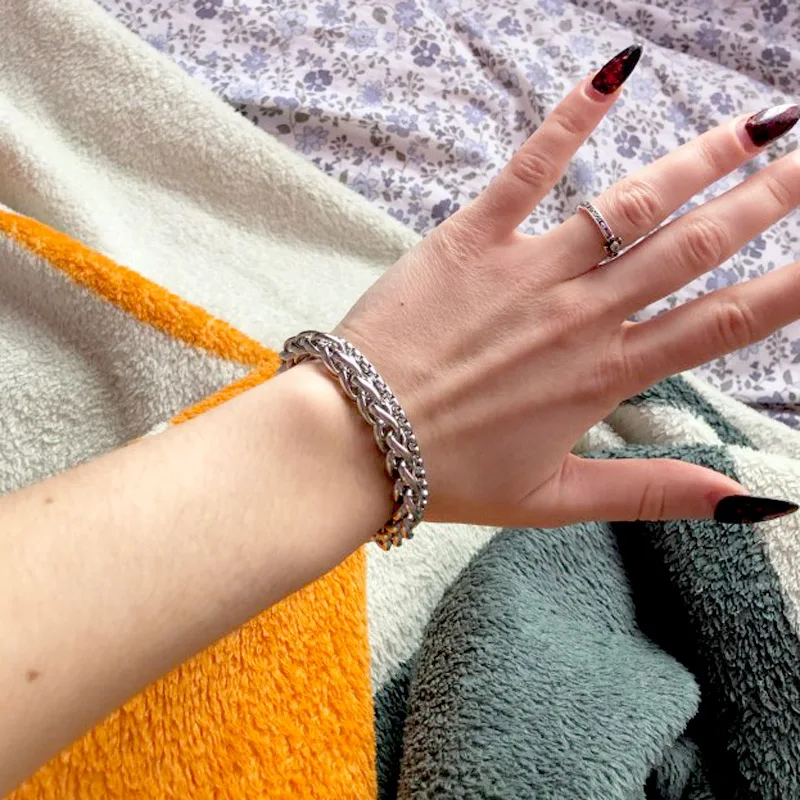 Unique Men's Bracelet Double Chain Bracelet Silver Stainless Steel Wheat Box Chain Link Bracelets Male Jewelry Dropshipping