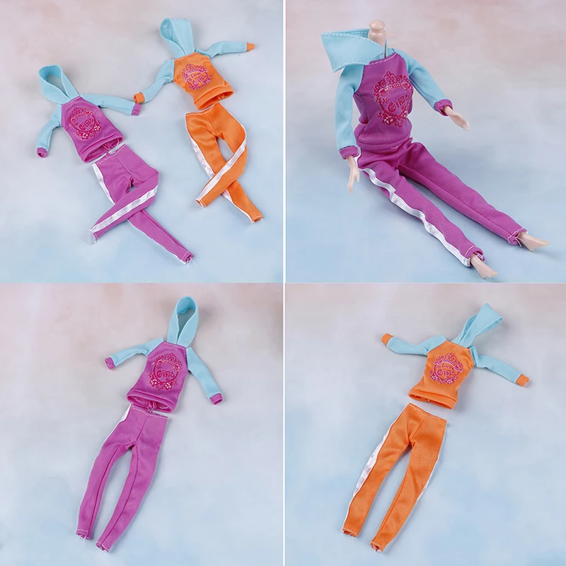 Спортивная одежда с цветочным принтом 1 комплект толстовки топ + брюки для кукол