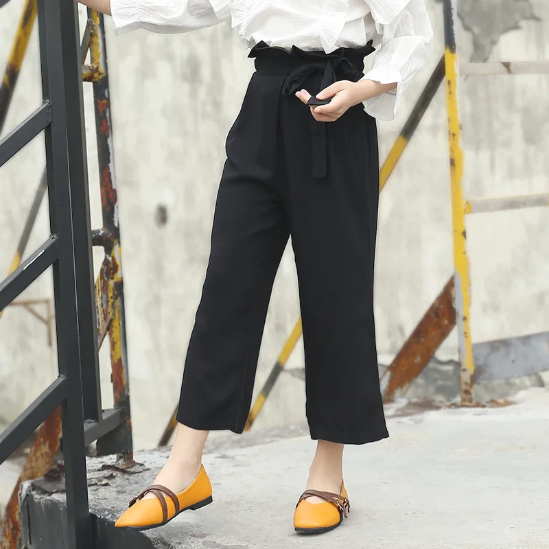 Широкие брюки хлопковые черные элегантная весенняя одежда 2019 года для девочек
