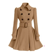 casaco feminino 2017 new belt autumn winter wool coat women skirt type fashion a line woolen female jacket manteau femme hiver