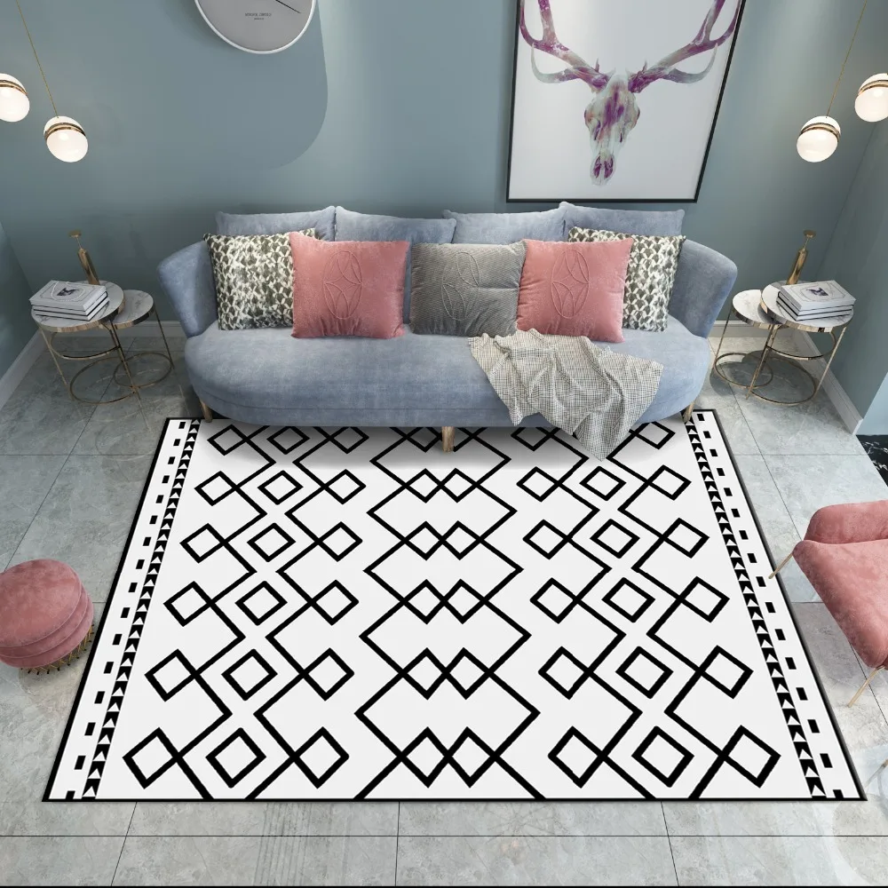 Модный Современный короткий черно белый этнический Gemoetric Коврик для