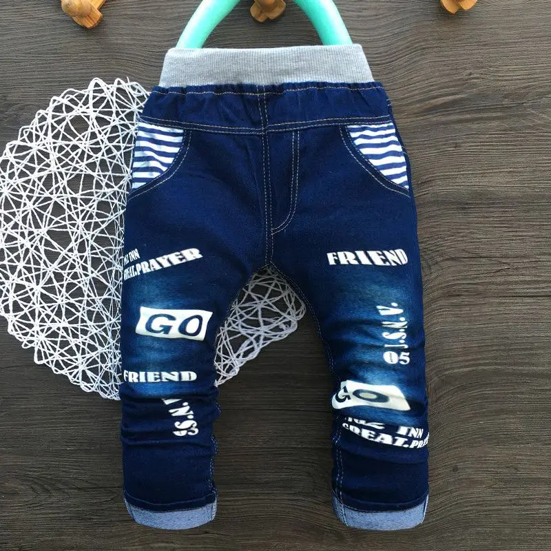 Джинсы для мальчиков с эластичным поясом модные повседневные прямые джинсовые