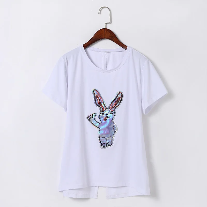 Женская одежда топы для студентов белая этикетка с кроликом длинная Кружевная