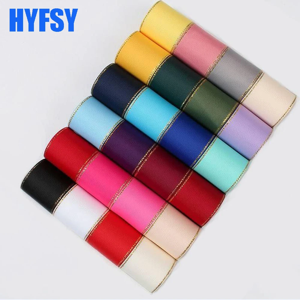 Hyfsy 10011 10 16 25 38 мм Двусторонняя позолоченная лента 10 ярдов DIY подарочная упаковка ручной работы бант корсажные ленты Рождественская Двусторонняя лента для лица