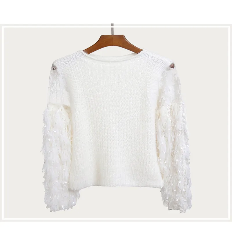 Свитер Женский вязаный однотонный с кружевными рукавами | Женская одежда