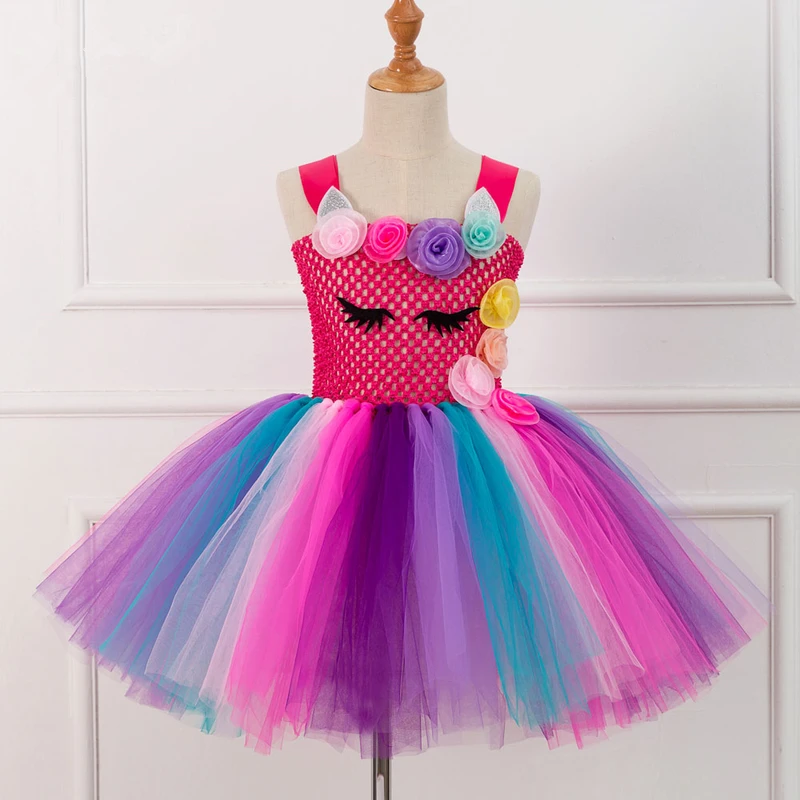 Flower Unicorn Dress Girl Rainbow Unicornio Party Birthday Kids Tutu Dresses 2018 Children Halloween Costumes For Girls Princess | Детская
