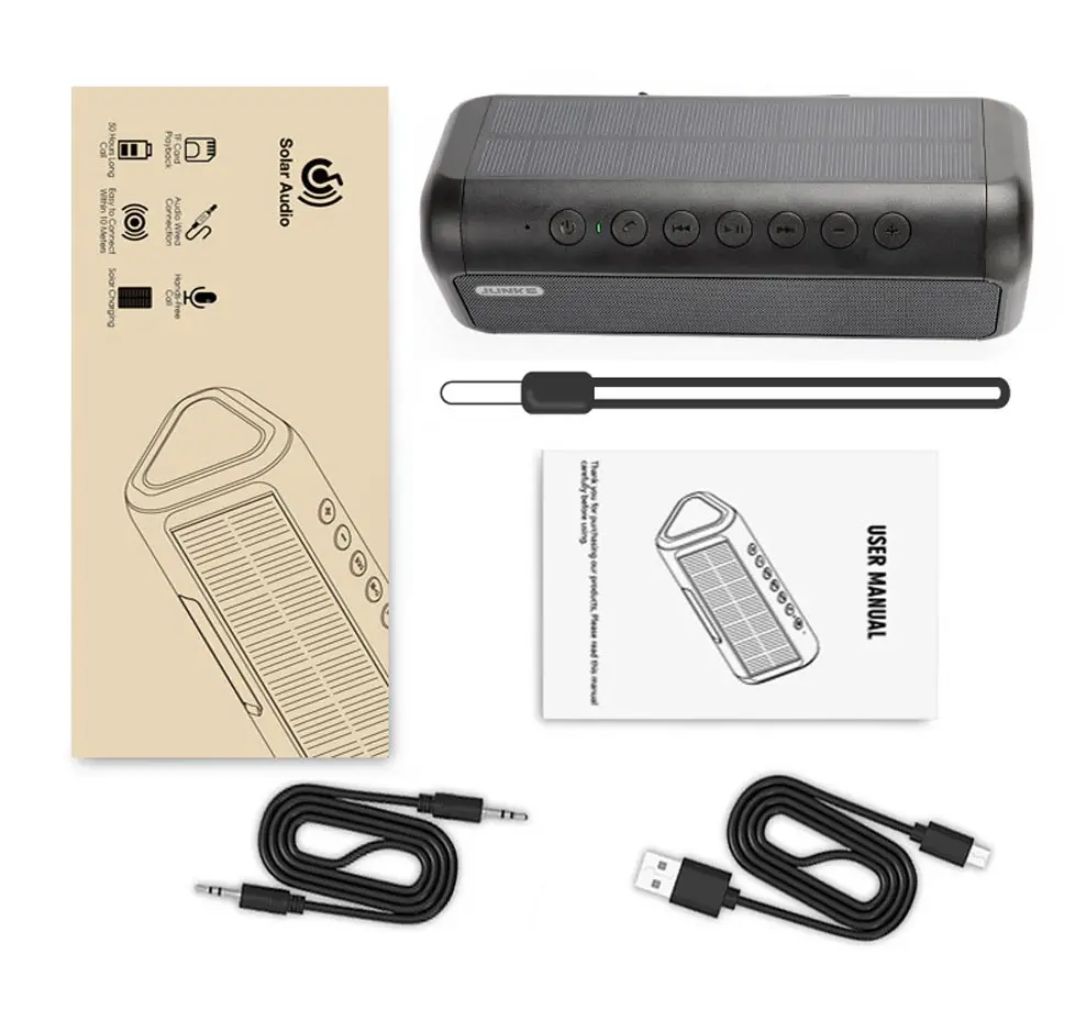 JUNKE HIFI Bluetooth динамик на солнечной батарее портативный беспроводной Super Bass двойной динамик s Саундбар с микрофоном TF FM радио USB звуковой ящик колонка