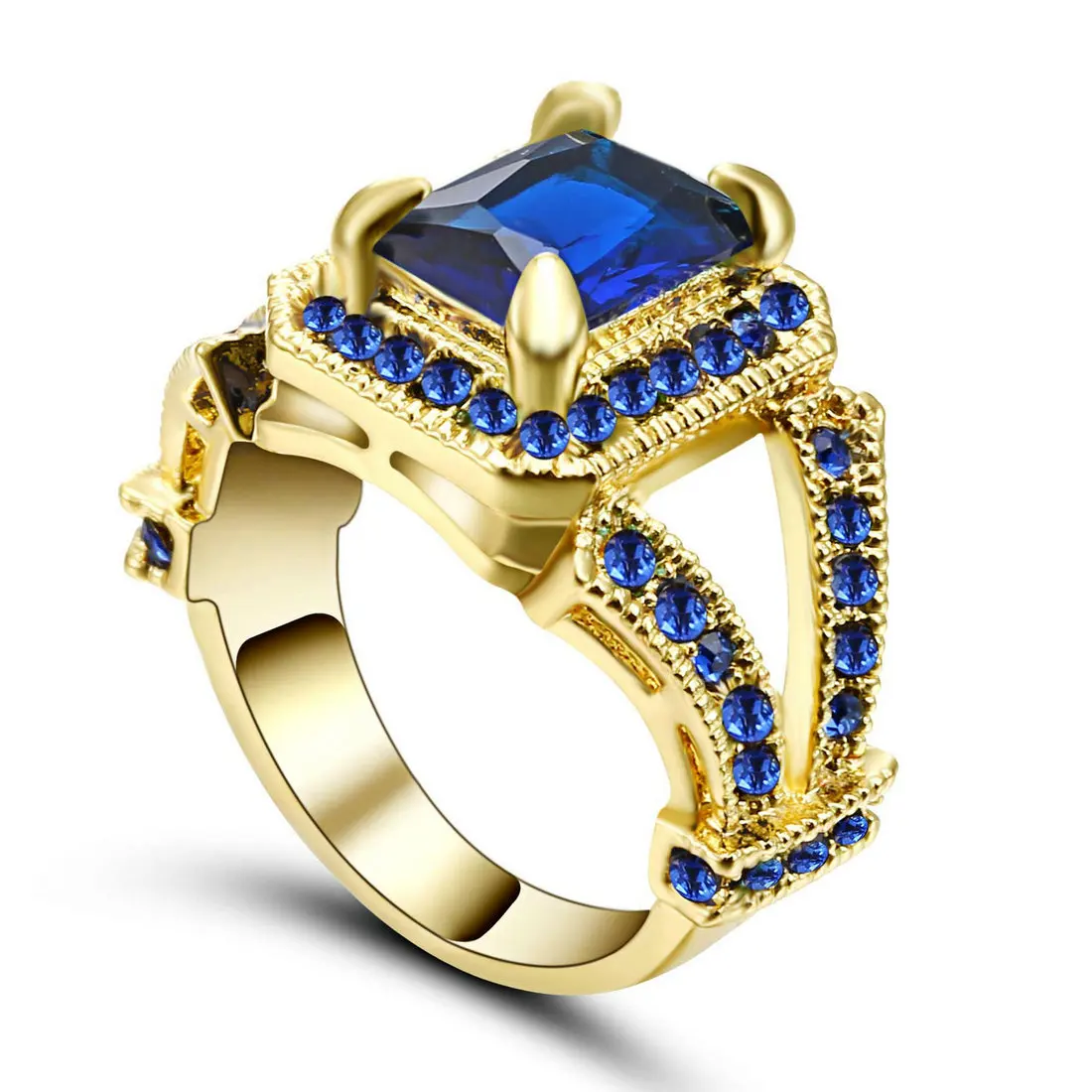 BA09 Новинка, классическое обручальное кольцо, 18 k, золотое, серебряное, черное, заполненное синим роскошным цирконием, для влюбленных, кольцо для женщин, Размер 7, обручальные кольца - Цвет основного камня: BA09