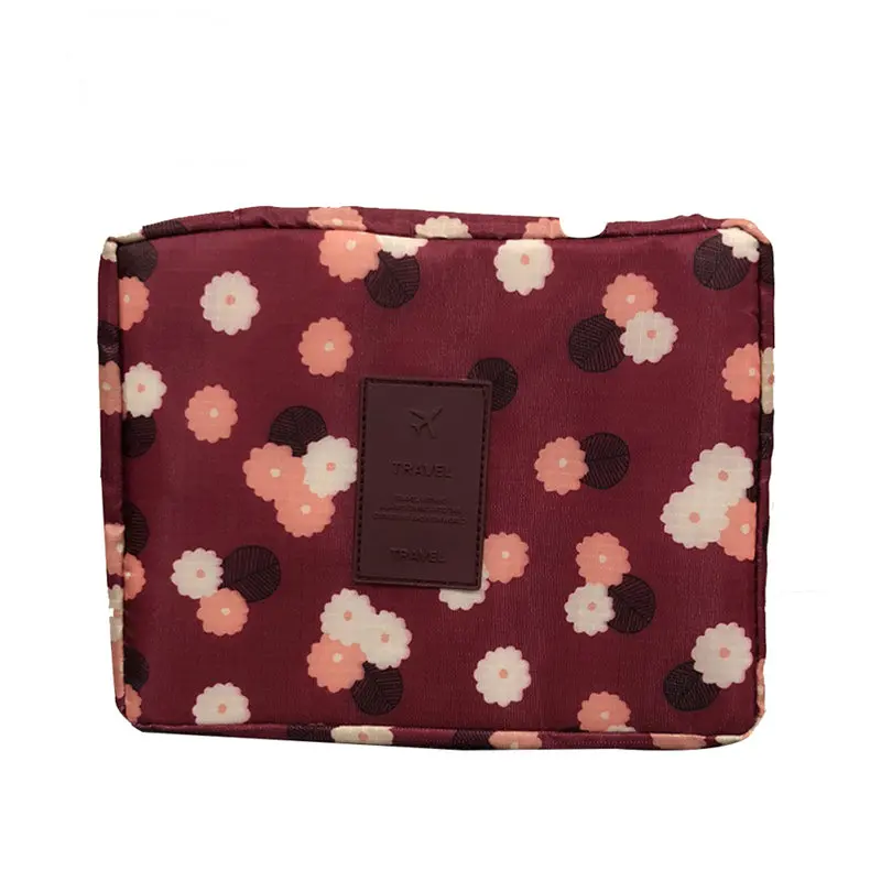 flower wine red Новая большая косметичка на молнии для путешествий, Кисть для макияжа, пустой органайзер, сумка, Карманный держатель, комплект, водонепроницаемый Оксфорд, макияж, чехол для инструментов - Handle Color: flower wine red