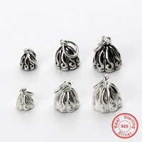 genuine 925 sterling silver diy bracelet jewelry findings small middle big size lotus flower pendant charm accessories wholesale