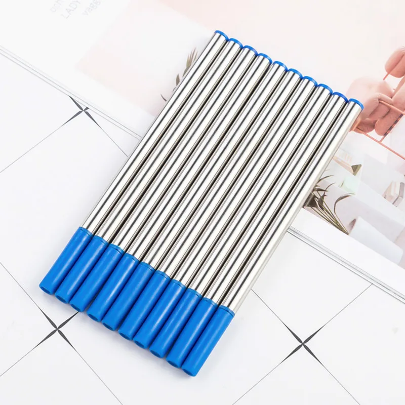 10pcs blue refill Металл с лазерной гравировкой ручки по индивидуальному заказу с вашим логотипом веб Url гелевая ручка шариковая ручка для бизнеса дизайн бесплатные офисные принадлежности подарок - Цвет: 10pcs blue refill