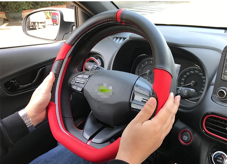 DIY чехлы на руль мягкая кожаная оплетка на руль автомобиля аксессуары для салона автомобиля для hyundai Kona Encino