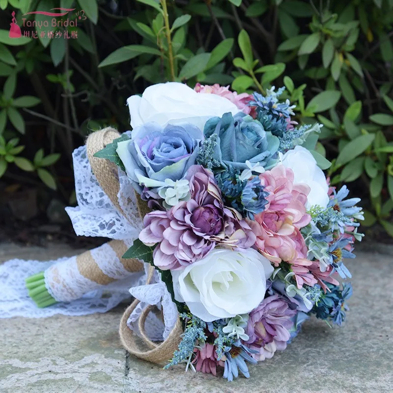 

Свадебные букеты для невесты в стиле кантри, искусственные розы, свадебные цветы, свадебные букеты, свадебный букет D609