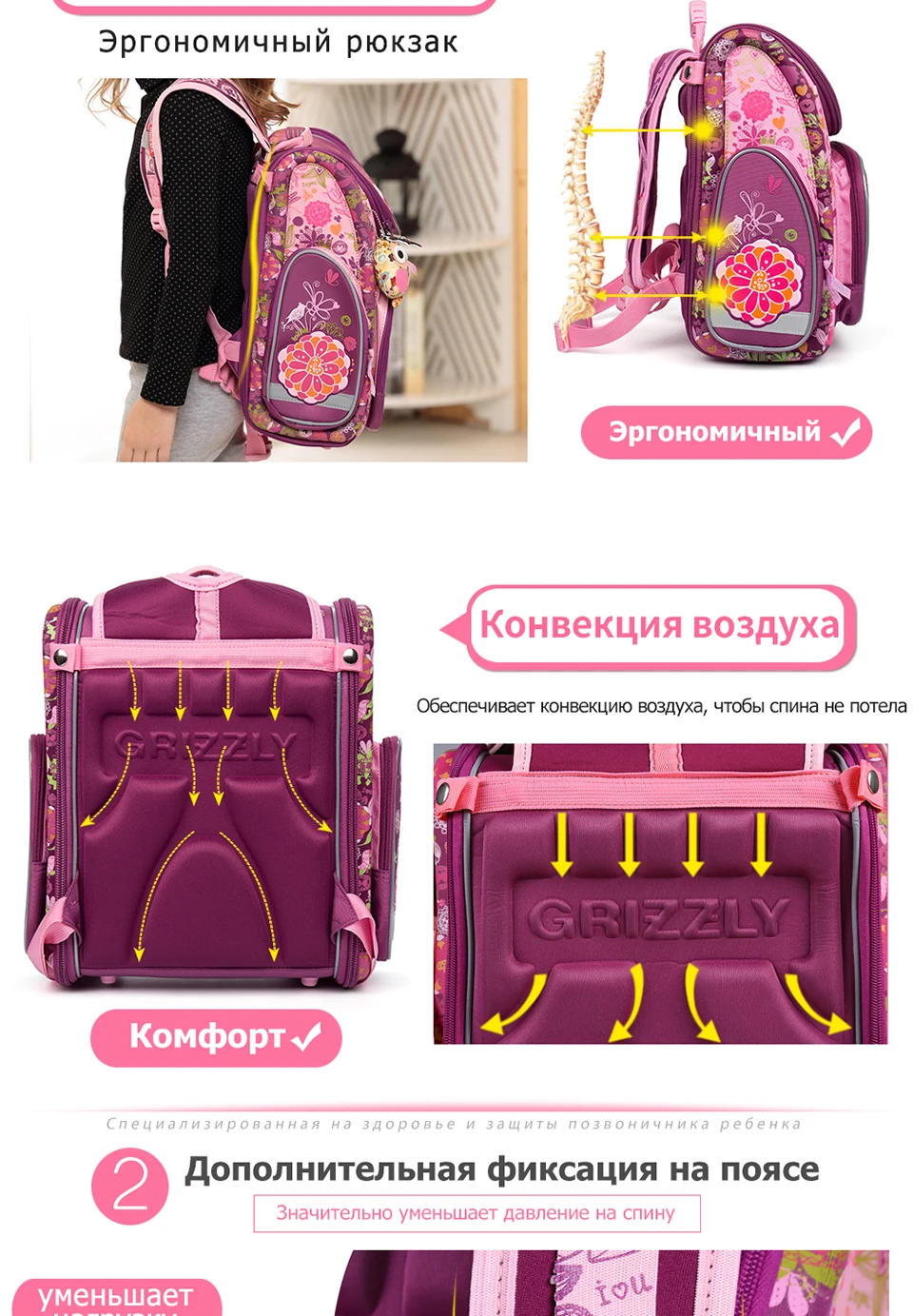 Гризли Новая мода; детская одежда с героями мультфильмов; с милым медведем для девочек водонепроницаемый ранец ортопедические детские школьные рюкзаки Bolsas