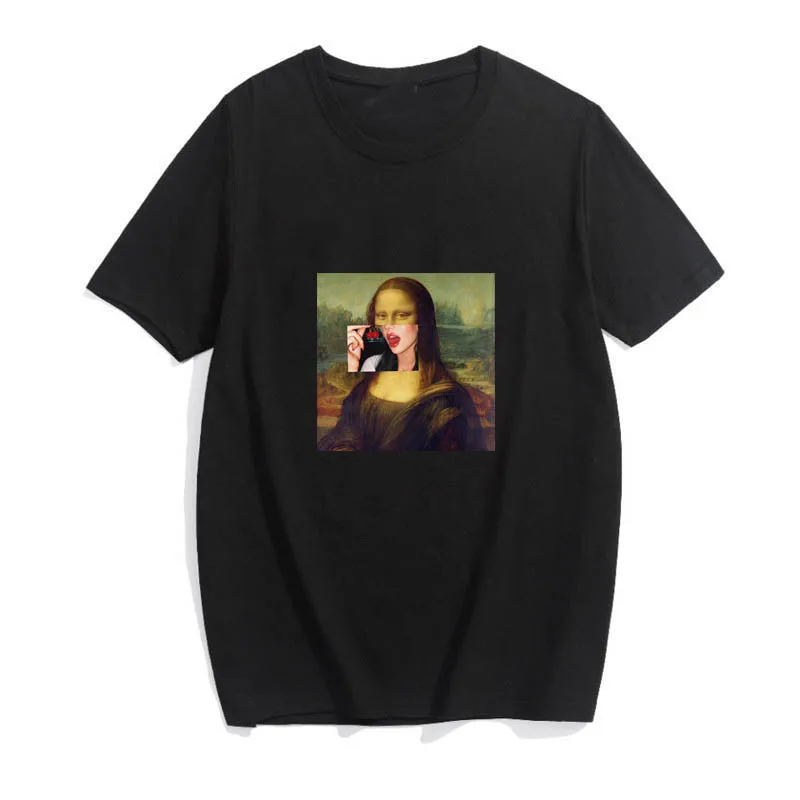 Black01 Летние Элегантные женские рубашки с принтом ONeck Mona Lisa, блузки с длинным рукавом, женские шифоновые блузки, одноцветные рубашки для женщин, большие размеры - Цвет: Black01