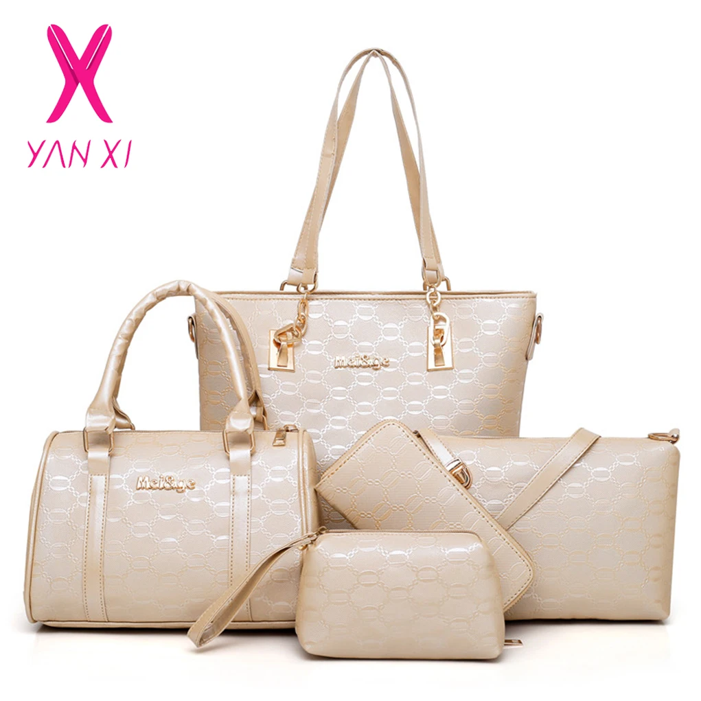 YANXI 2019 Роскошные Брендовые женские сумки из натуральной кожи 5 шт./компл.