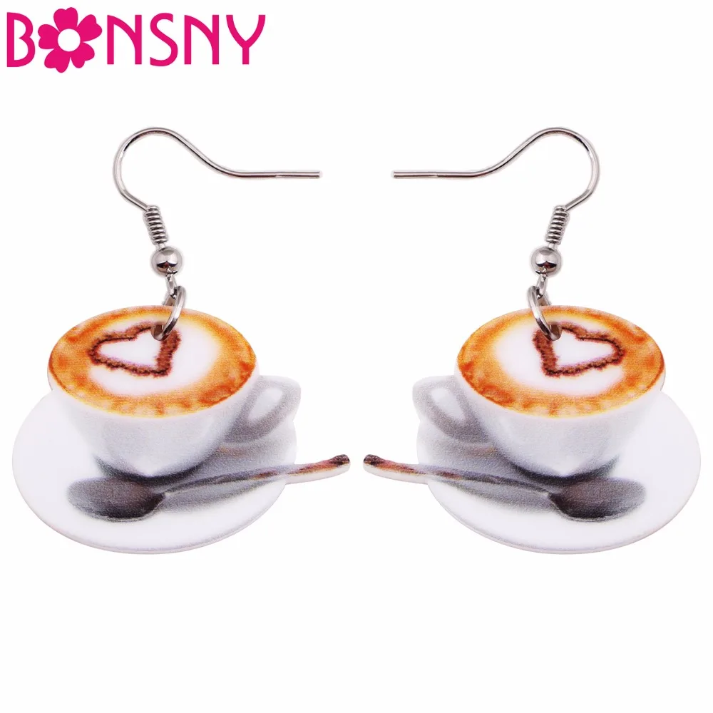 Bonsny эффектные акриловые новые серьги в виде кофейной чашки Висячие гвоздики