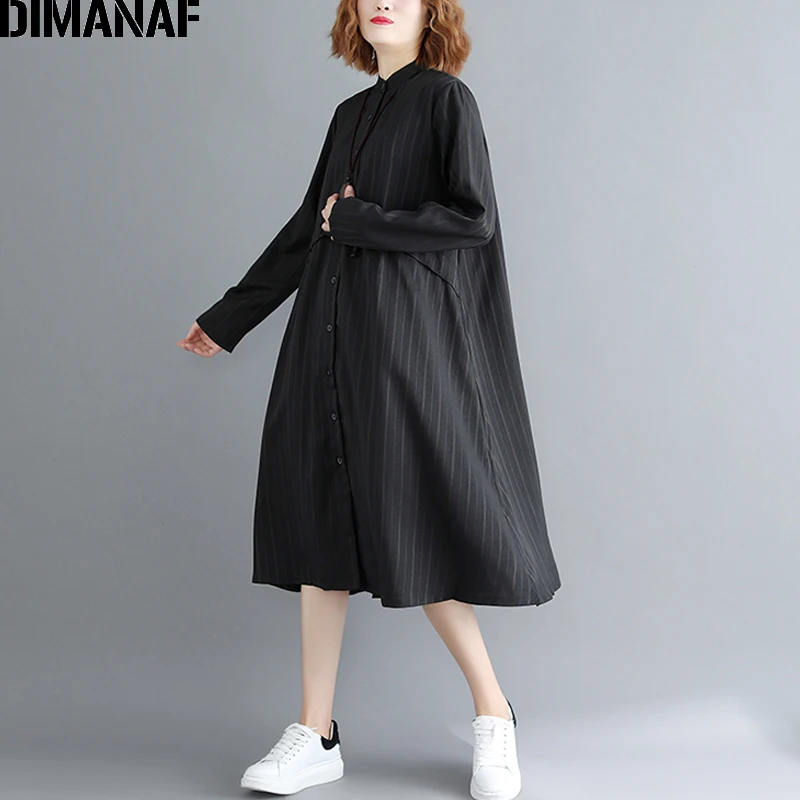 DIMANAF женское платье размера плюс ТРАПЕЦИЕВИДНОЕ элегантное Vestidos Полосатое