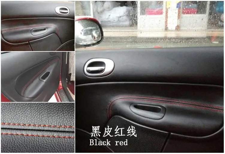 Black And Red Thread Микрофибра кожа межкомнатные двери панель подлокотник Крышка для peugeot 206 207 Citroen C2 AAB031 - Название цвета: Black And Red Thread