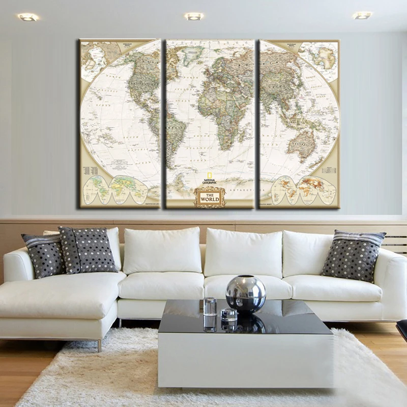 3 шт. Настенные обои с изображением карты мира|canvas wall art|map of the worldmap world |