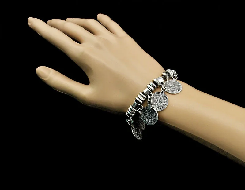 Цыганский винтажный цветной браслет для монет Регулируемый ручной работы