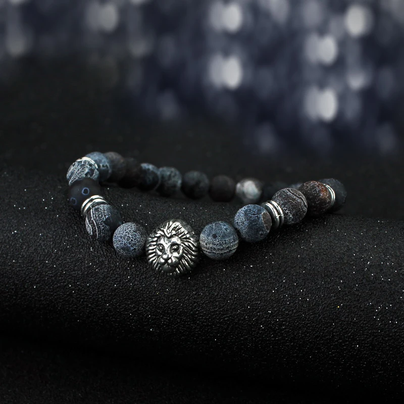 Мужской браслет с головой тигра и Льва на запястье амулет натуральным камнем