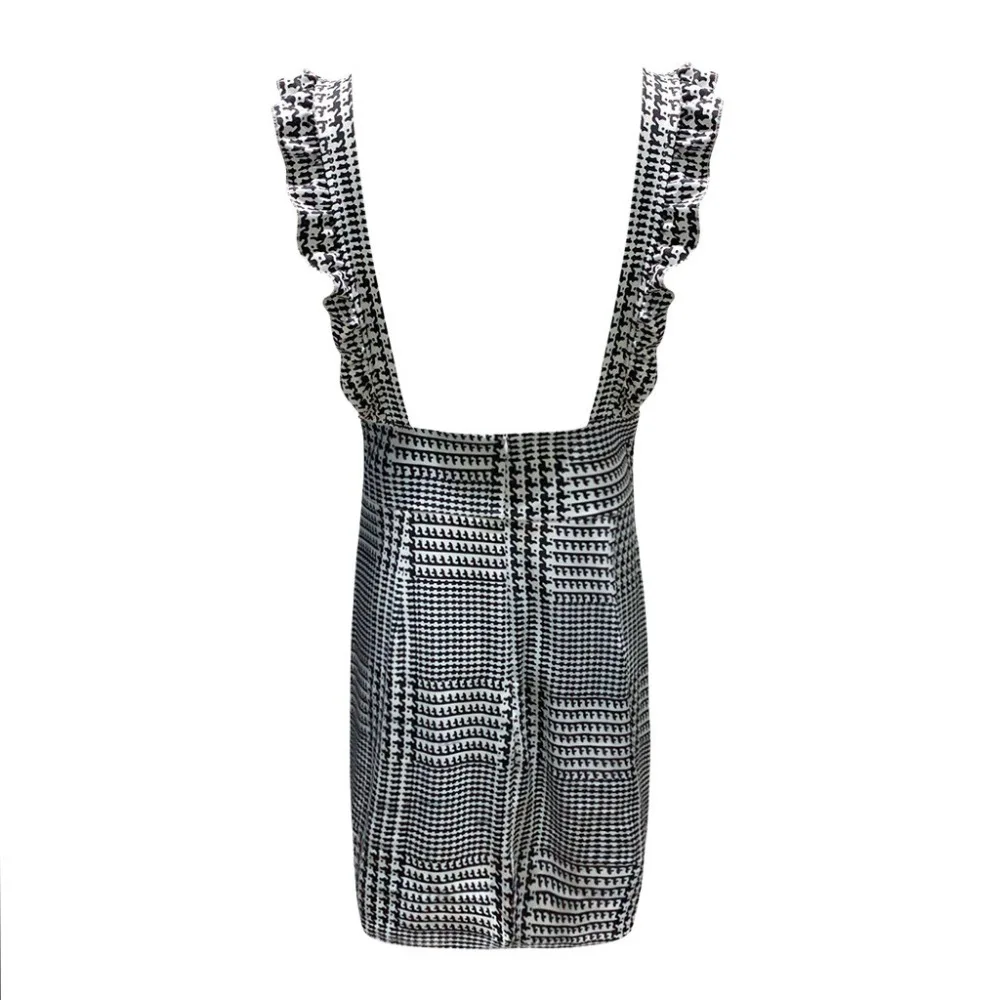 Женское облегающее Короткое мини платье в клетку без рукавов повседневное