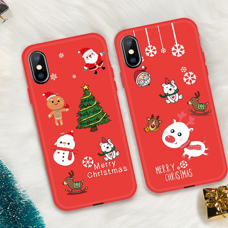 KK PINK Christmas Tree Phone Case For iPhone XS MAX XR 8 7 Plus Santa Claus Snowman Max 6S 6 TPU Silicone Cover |