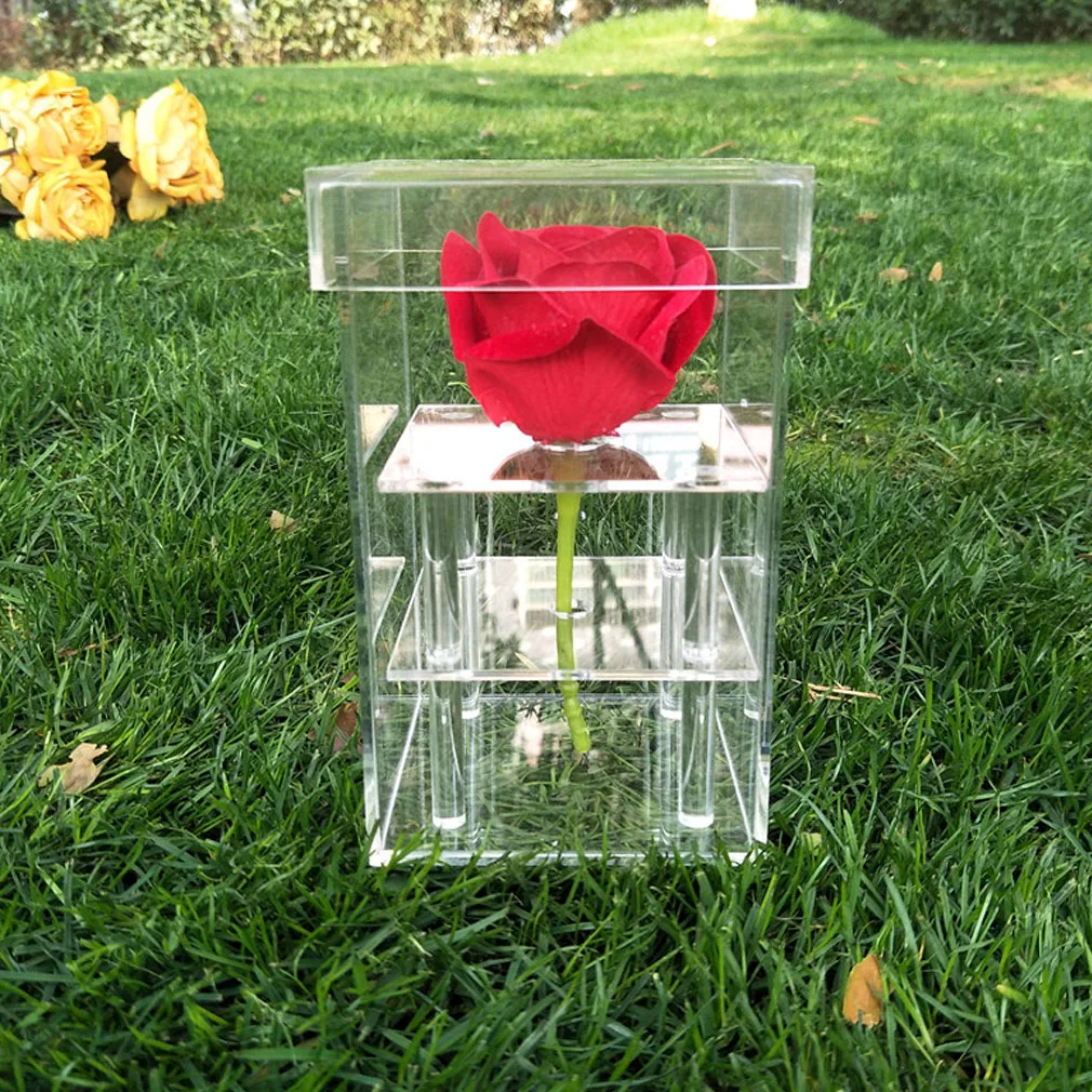 

Clear Acrylic 1 Holes Flower Box Valentine's Day Wedding Gift Rose Box Handmade Acrylic Rose Storage Box With Lid Wholesale