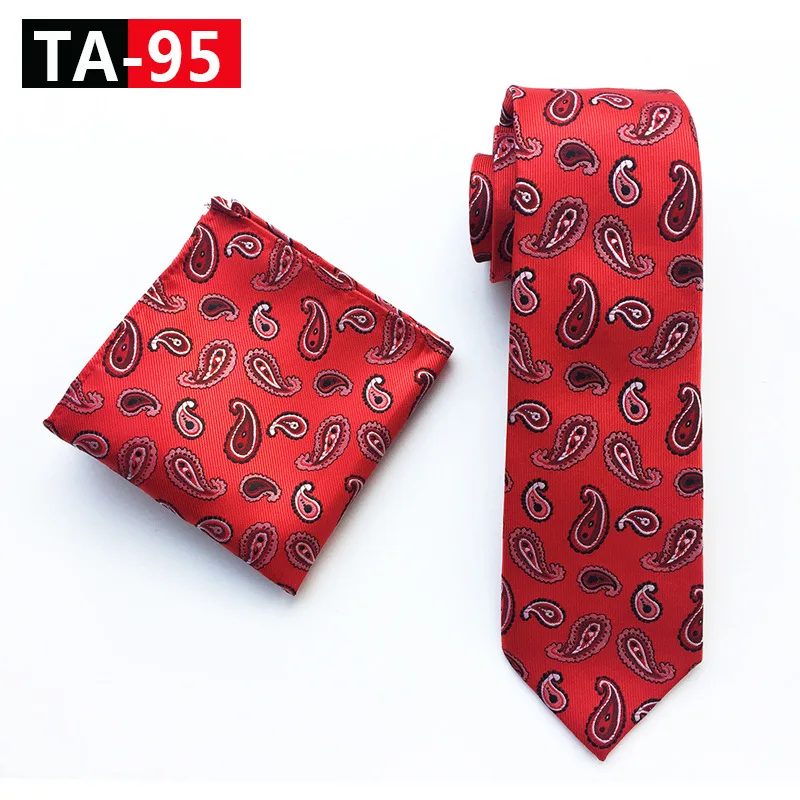 TA-95 Classic Novelty 23 Style Mens Tie Pocket Square Set Silk Paisley Flower Floral Gird Necktie Set Business Wedding Party Tie Set - Цвет: TA-95