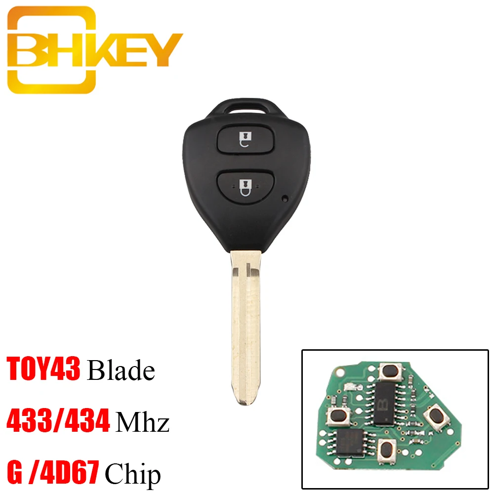 

BHKEY 2Buttons Remote Key Keyless Entry G/4D67 Chip optional For Toyota Camry Corolla Prado RAV4 Vios Hilux Yaris 433MHz Car key