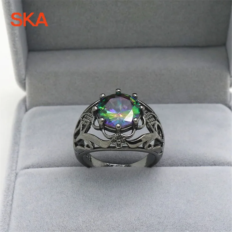 Women Ring Copper Colorful Zircon Anillos Mujer Wedding Finger Jewelry Hollow Out Black Color Party Rings For JJZ184 | Украшения и