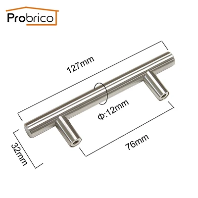 Hole Center 76mm Probrico 10 шт. шкаф T бар ручки Диаметр 12 мм из нержавеющей стальной мебельный ящик ручка 50 мм~ 320 мм Кухня шкаф дверь тянет - Цвет: Hole Center 76mm