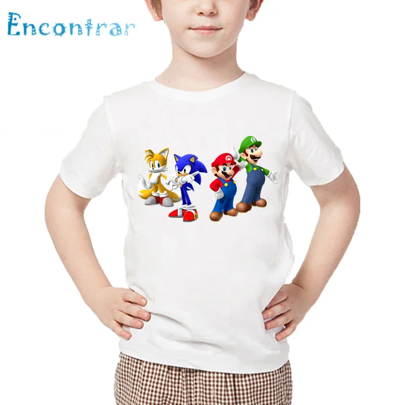 Дети мультфильм Sonic The Hedgehog с Марио футболка детская забавная одежда для