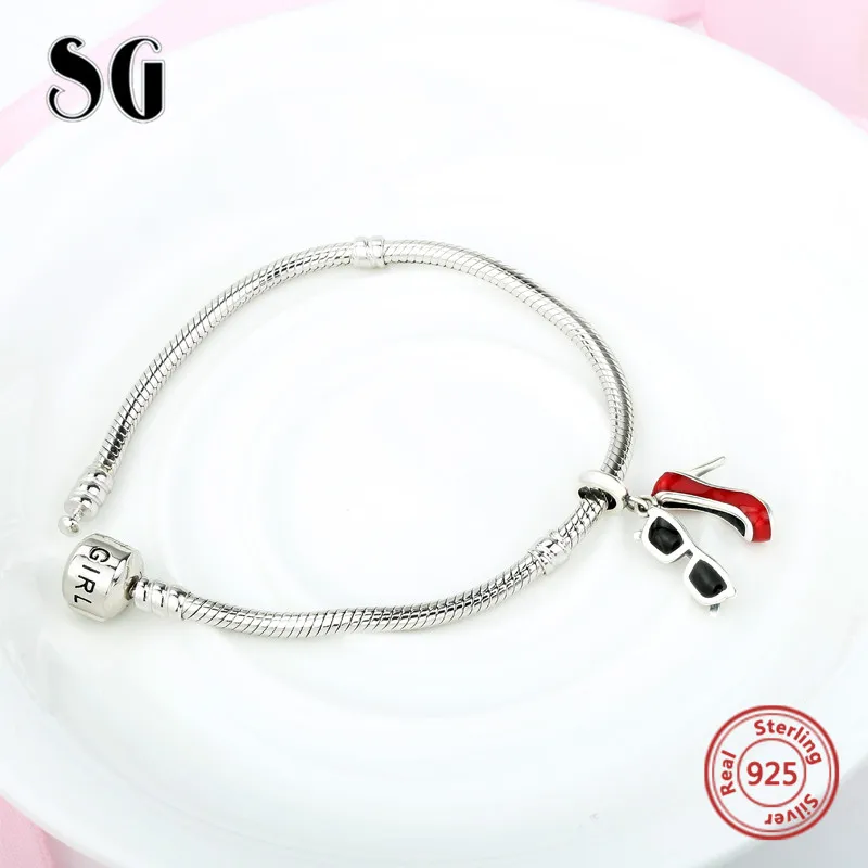SG Роскошные туфли на высоком каблуке и очки с эмалью серебра 925 pandora Бусины Подходят pandora Браслеты кулон ювелирные изделия подарок