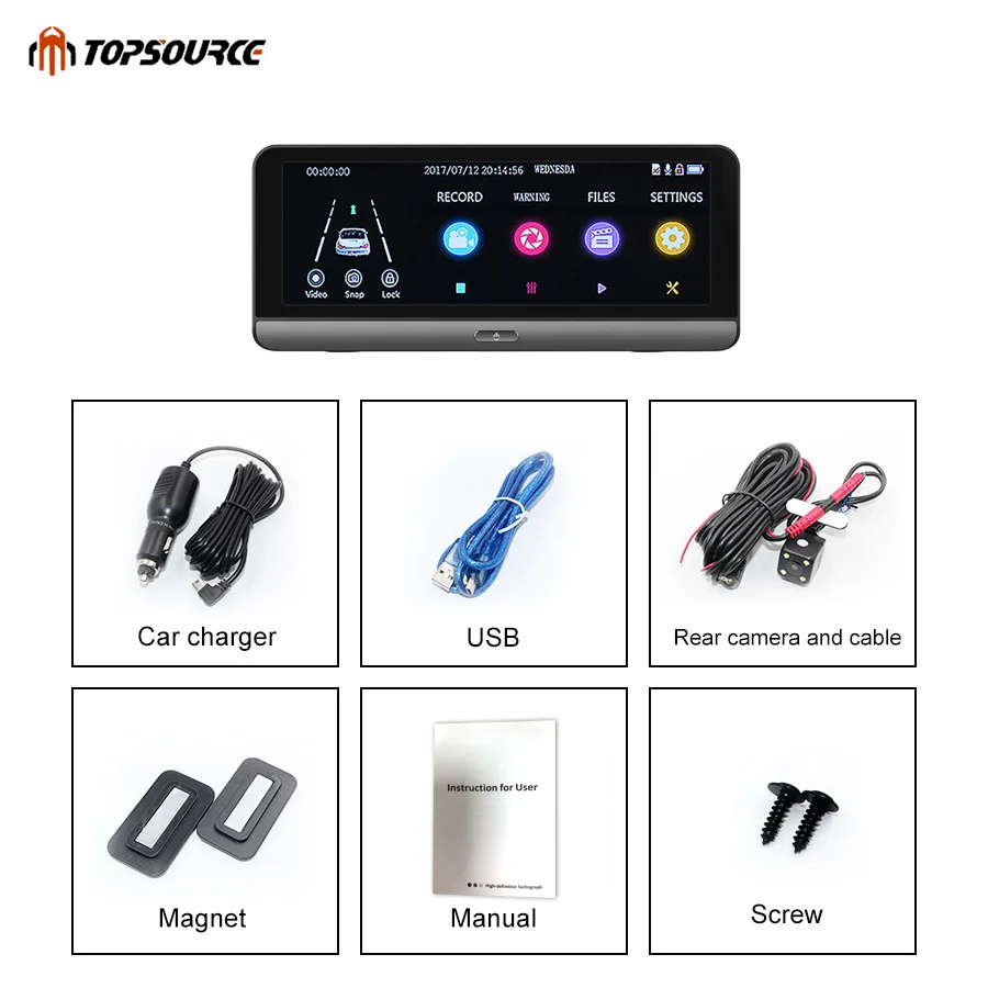Автомобильный видеорегистратор TOPSOURCE 8 дюймов HD 1080 P двойной объектив камера авто